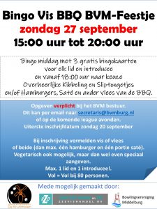 Bingo Vis en BBQ BVM-Feestje zondag 27 september 2020