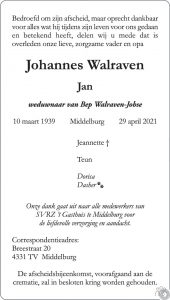 Jan Walraven overlijdensbericht